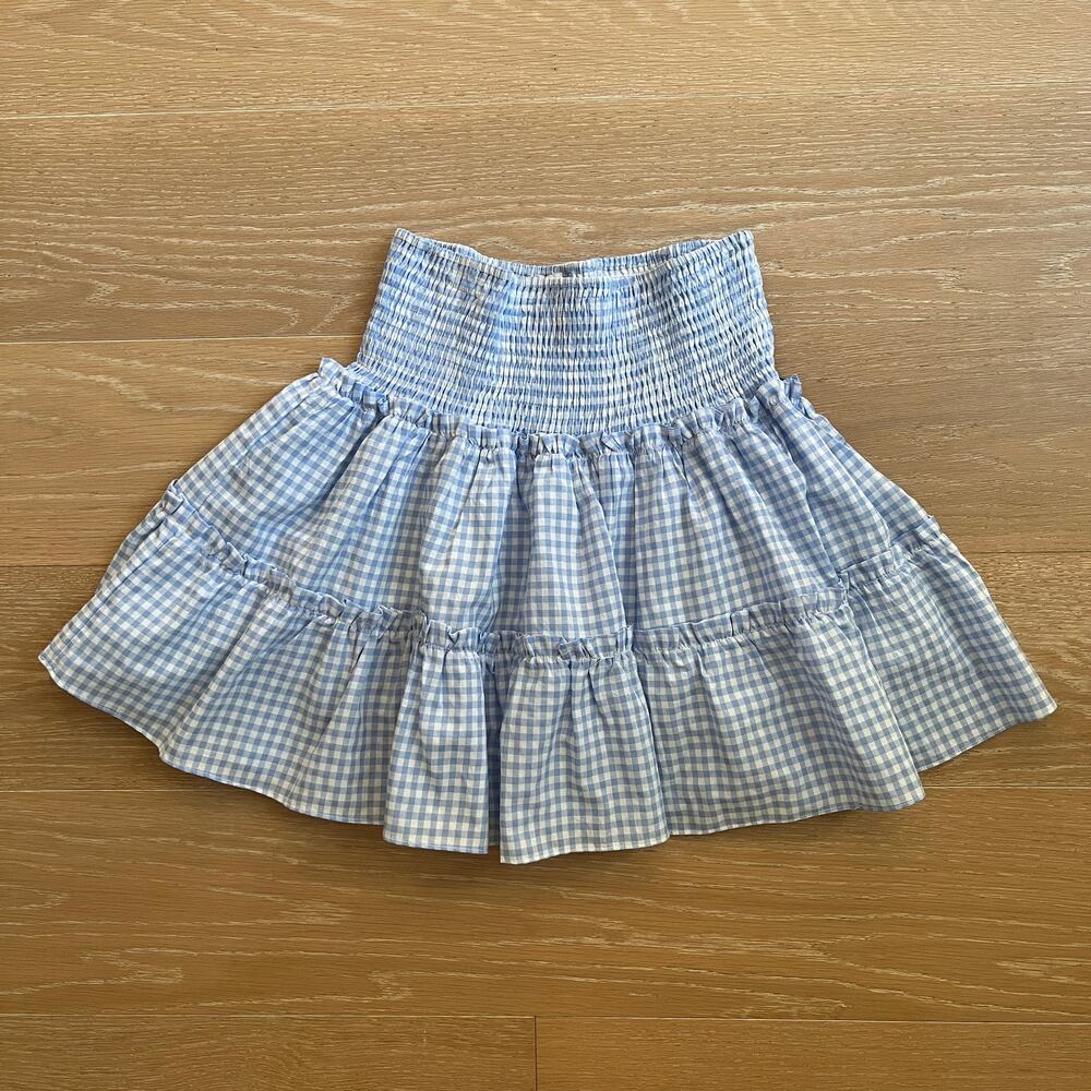 J. Marie Women's Blue White Check Gingham The Dorthy Linen Skirt Medium - Picture 4 of 8